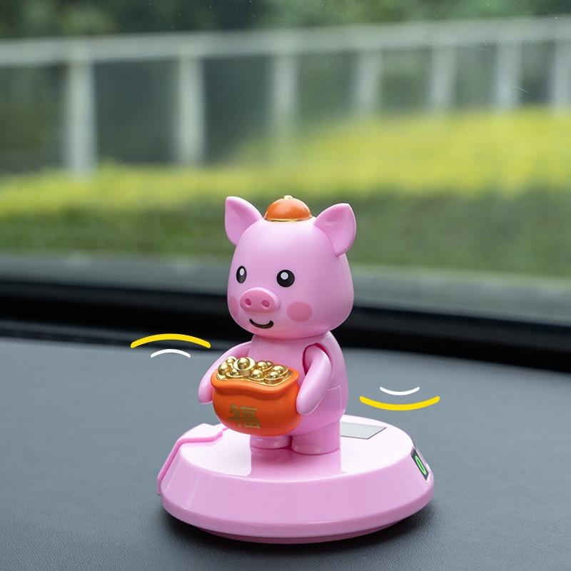 Cute Solar Car Ornaments Car Instrument Center Console Cartoon Anime Parking License Plate Shifter Solar Toy