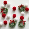 Christmas Pom Pom Garland with Green Wreath Ornaments, Red & White Felt Ball String, Festive Hanging Decor for Xmas Tree & Home