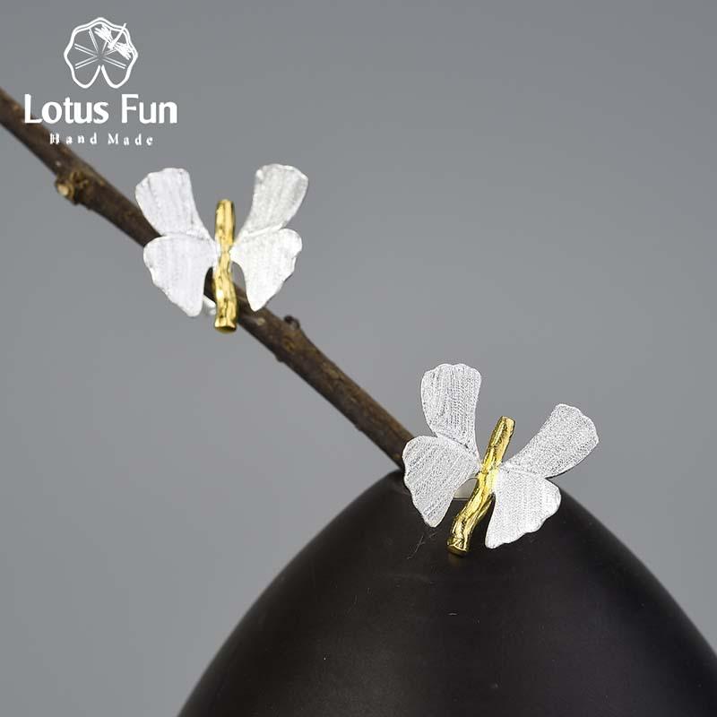 

Lotus Fun 18-каратное золото элегантные серьги-гвоздики с листьями гинкго и бабочками для женщин, стерлинговое серебро 925 пробы, оригинальные ювелирные изделия