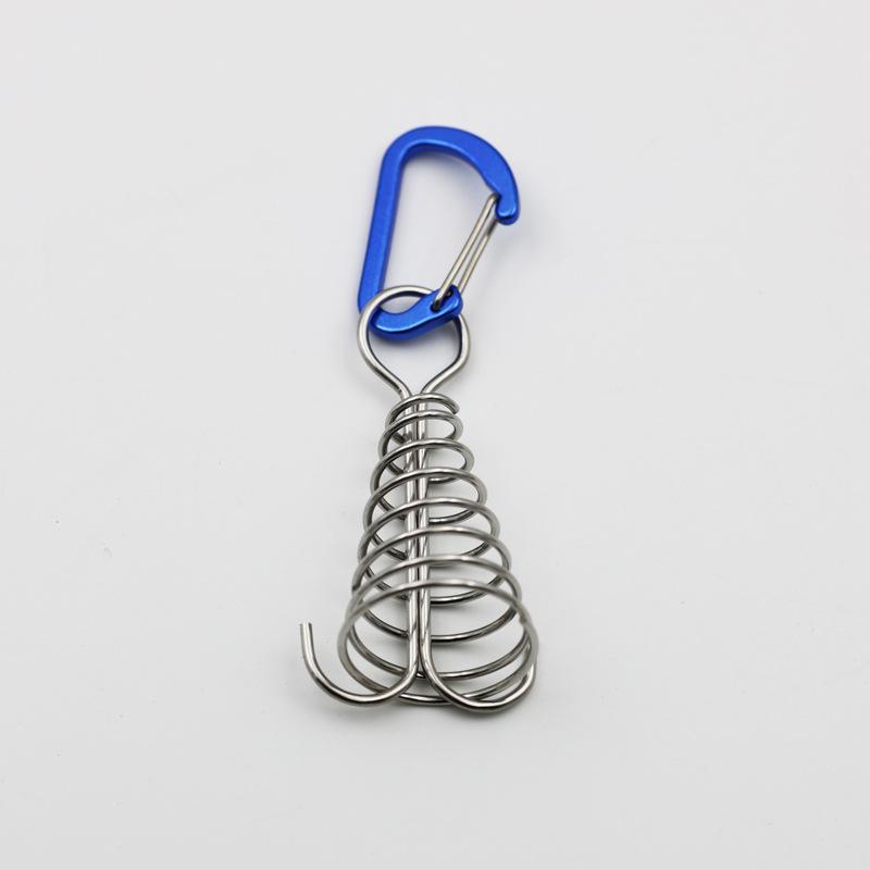 1Pcs Stainless Steel Fixed Tent Rope Buckle Wooden Hook Spring Wind Rope Outdoor Camping Octopus Rope Buckle Camping Deck Nail