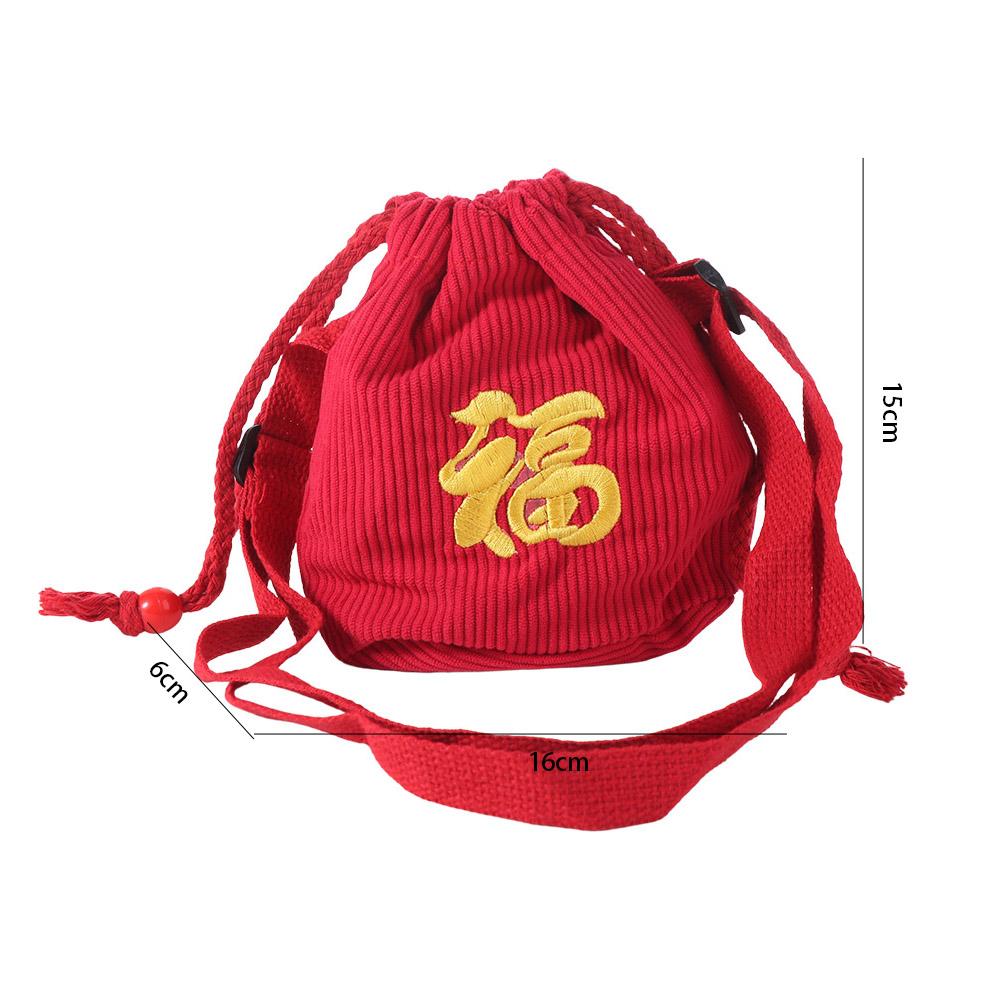 Chinese Style New Year Drawstring Bag Crossbody Fu Embroidered Bag Kid's Bag