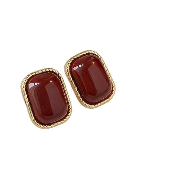 Retro Hong Kong Style Red Drip Glaze Stud Earrings For Women'S Spring And Summer Light Luxury Temperament High-End Earrings Niche Design New Earrings