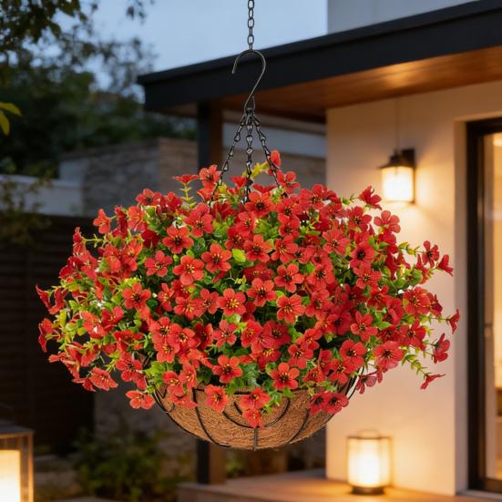 Künstliche Blumen Hängekorb Kunstblumen mit Eukalyptusblättern Hängepflanzer Enthält Blumen für Frühling Sommer Veranda Garten Terrasse