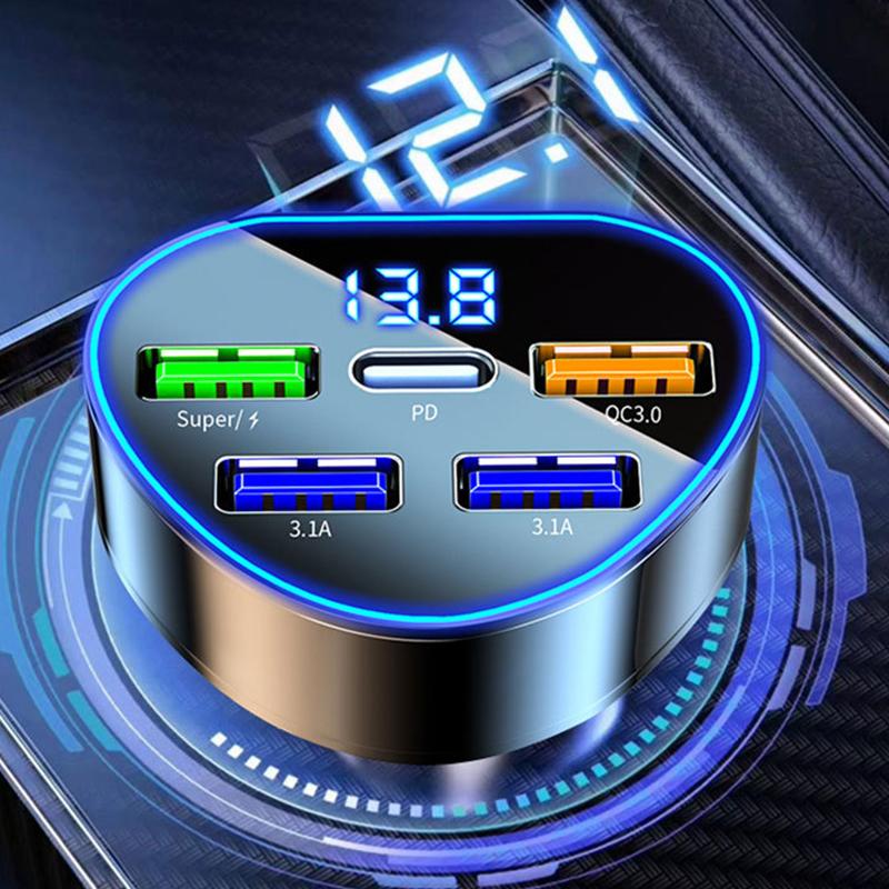350W Car Phone Charger Usb Type C Super Fast Charge In Car With Led Voltage Monitor For Iphone Samsung Huawei Oneplus Vivo Oppo