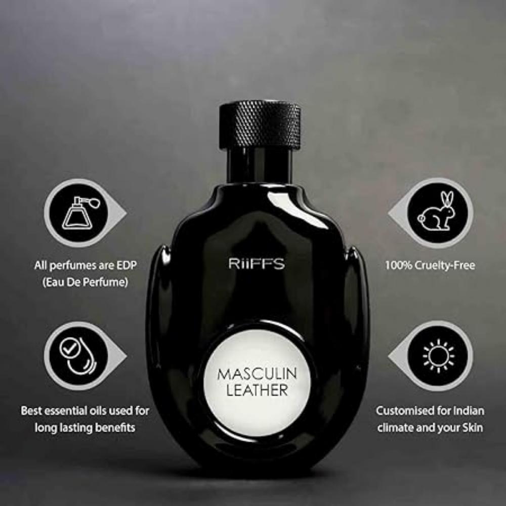 Riiffs Masculin Leather Imported Long Lasting 100ml Men Perfume, Citrusy,  & Leather, Soothing Fragrance