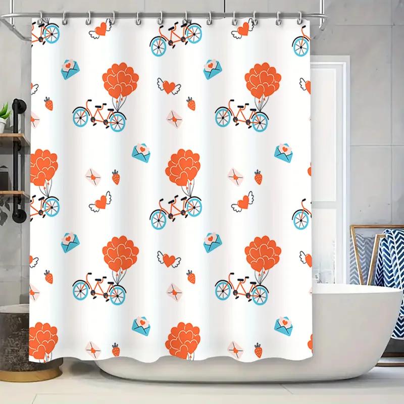

Adorable Heart Balloon Print Shower Curtain 3D Flower Bicycle Design For Bathroom Decoration W60H190(CM)-1 Pcs