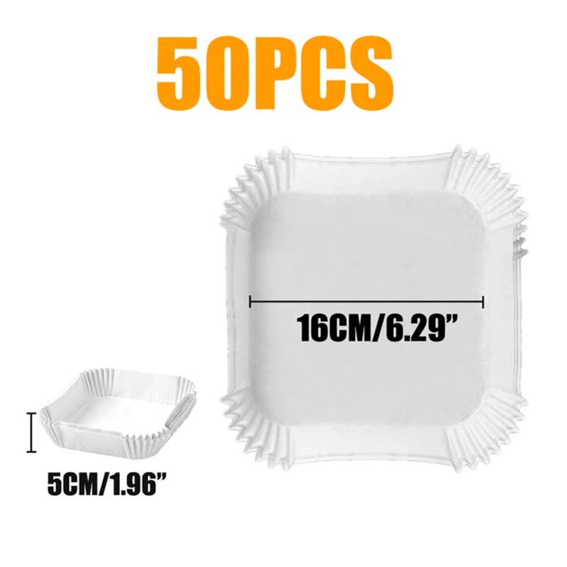 50 sztuk jednorazowych papierowych wkładek do frytkownicy beztłuszczowej, papierowa tacka olejoodporna, nieprzywierająca mata do pieczenia, akcesoria do frytkownicy beztłuszczowej, kwadratowe/okrągłe