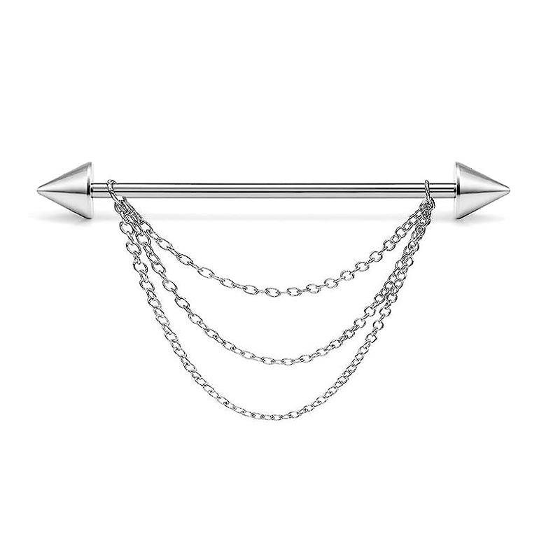 Fashion Stainless Steel Industrial Piercing Long Rod Chain Star Tragus Earrings Jewelry for Women Men