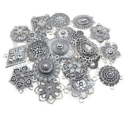 10 Stück Antik Versilbert Böhmisch Vintage Blume Verbinder Anhänger DIY Halskette Armband Schmuckherstellung Zubehör
