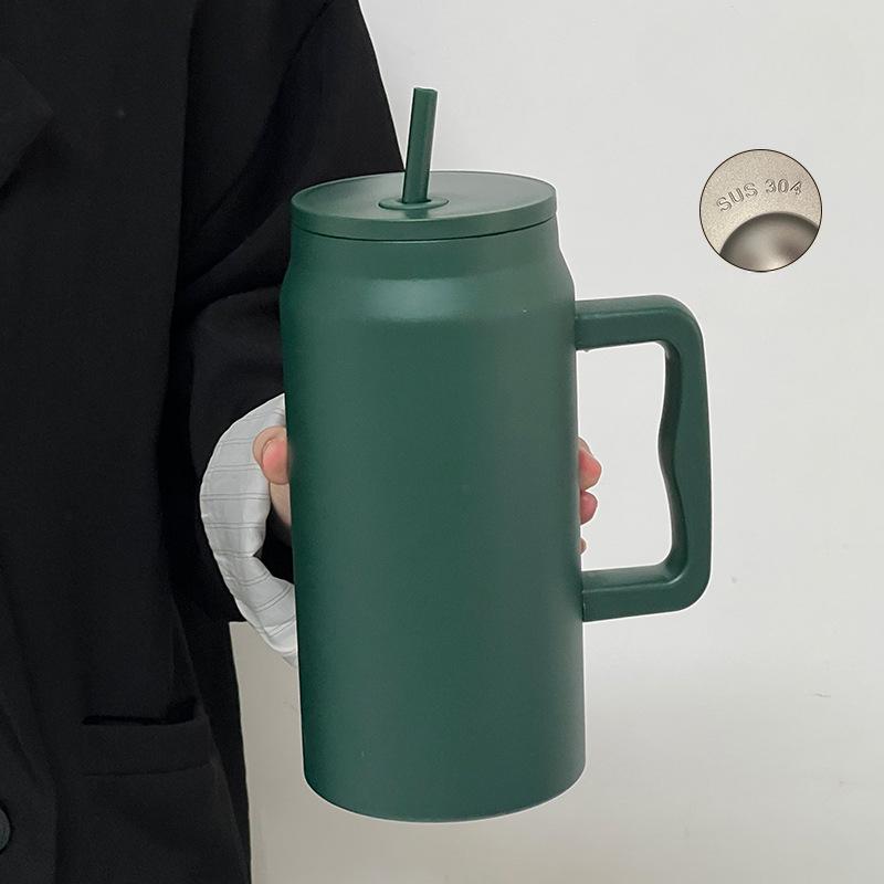 Car Big MAC Ice Bullock Cup Stainless Mug Straw Cup Simple Cup with Handle Double Vacuum Big Cap Car Cup Mug Durable 1500ml