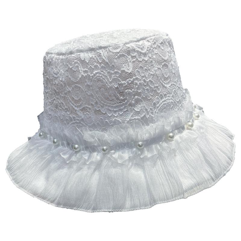 Spring and Summer Knitted Mesh Hat Women's Simple Plain Face Small Pearl Mesh Decoration Sweet Lady Hat