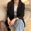 New British Style Black Coat and Blazers for Women Fashion Buttons Loose Clothes