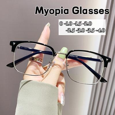 New Trendy Half Frame Business Myopia Glasses Fashion Blue Light Blocking Computer Minus Diopter Eyewear Near Sight Eyeglasses
