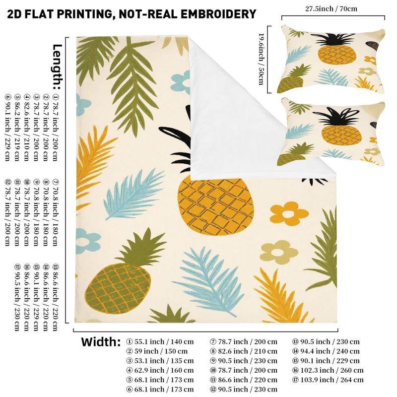 Pillowcase Quilt Cover 3-Piece Bedding Tropical Element Pattern,Pineapple Palm Leaf Floral Pattern,Washable,Durable 140cm 200cm