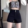 Women's High-Waist A-Line Black Suit Shorts - Summer 2024 - Slimming Fit with Elastic Waistband.