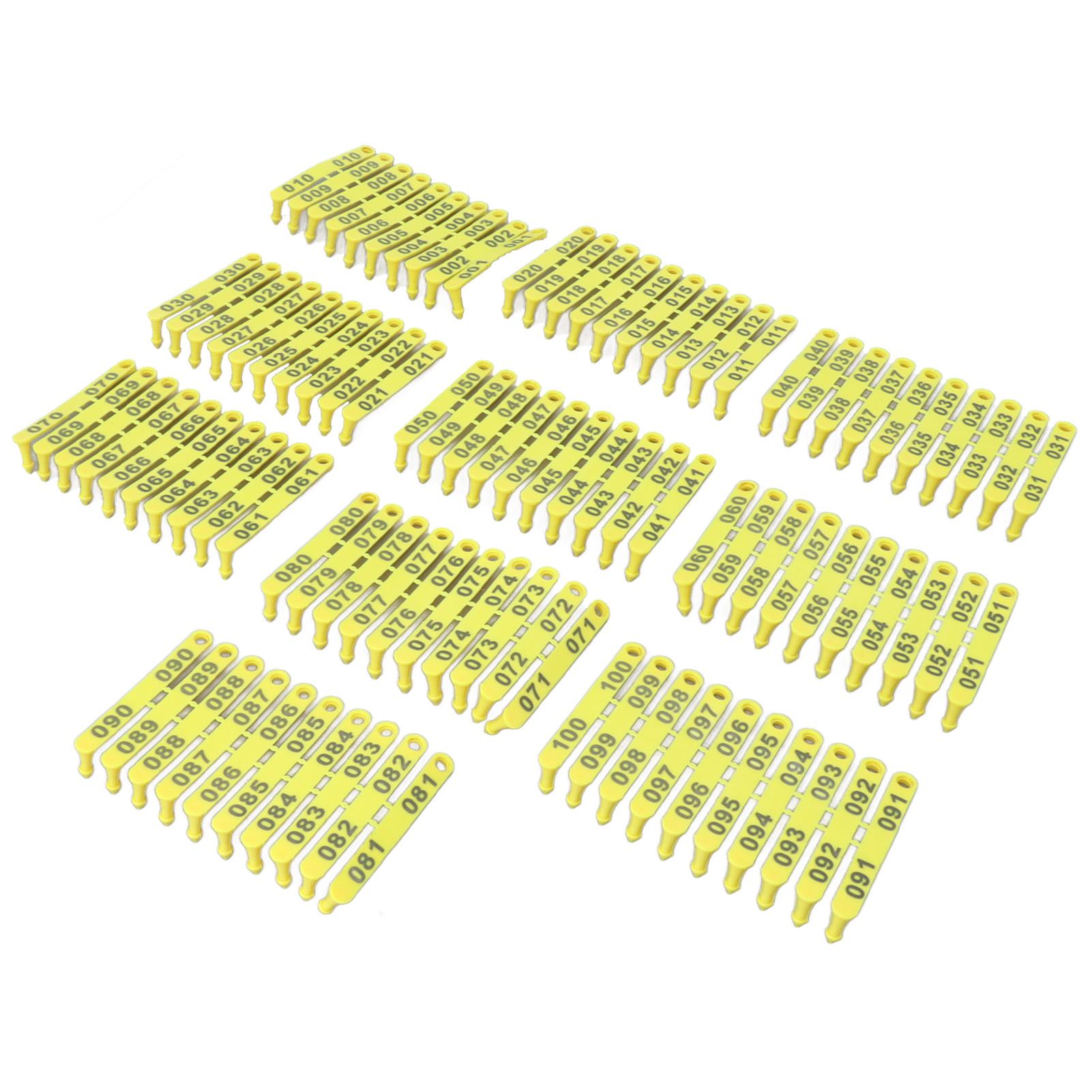 

100 ШТ Номер 001-100 Пластиковая бирка для скота Интегрированная несмываемая бирка для ушей скота для крупного рогатого скота, коров, овец, свиней, коз