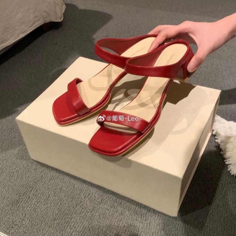 Sheepskin Version~ 5cm Square Head with Beach Wear Thick Heels and Cool Slippers for Women's Summer Wear