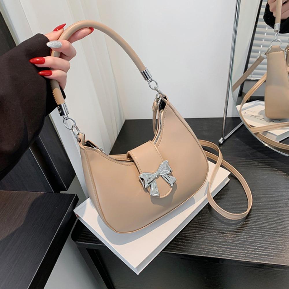Bow Dumpling Shoulder Bag Y2k Style Half-moon Handbag Storage Bag Bowknot Crossbody Bag Streetwear