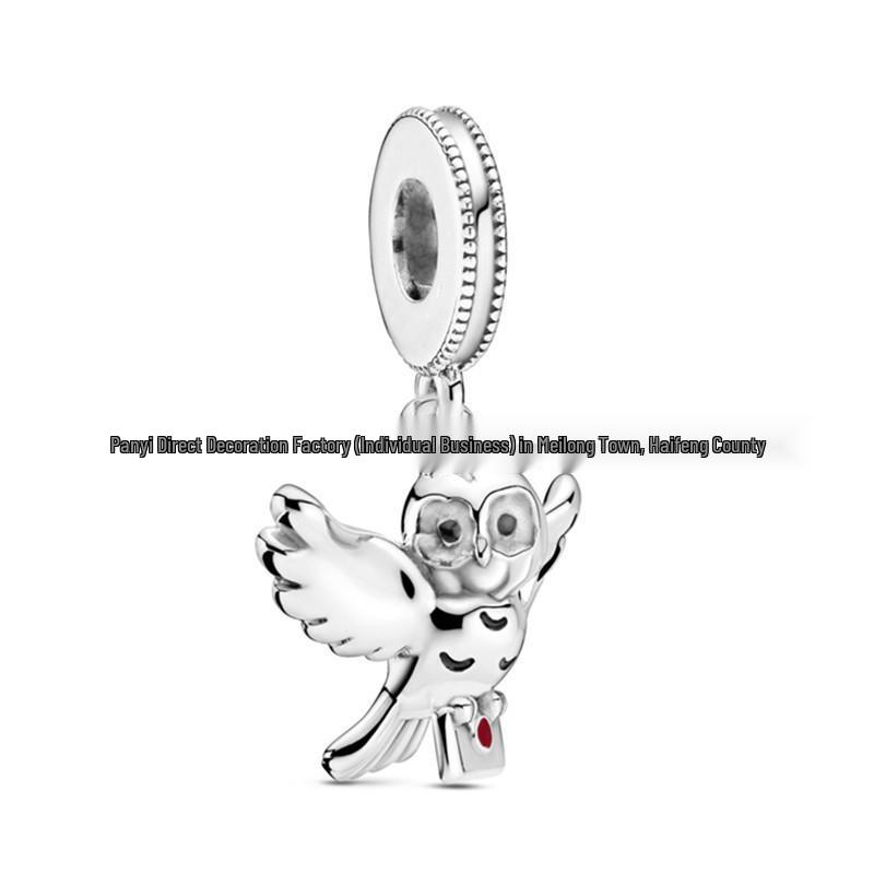 Panjia White Copper Cartoon Owl Pendant for DIY Bracelets - Trendy Beaded Character Ornament