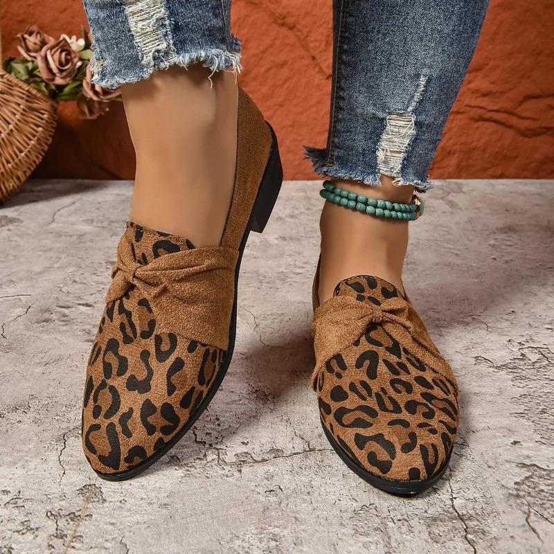 Large Size Single Shoe Women's Autumn New Item One Foot Leopard Print Loafers Color Blocked Walking Suede Flat Casual Shoes