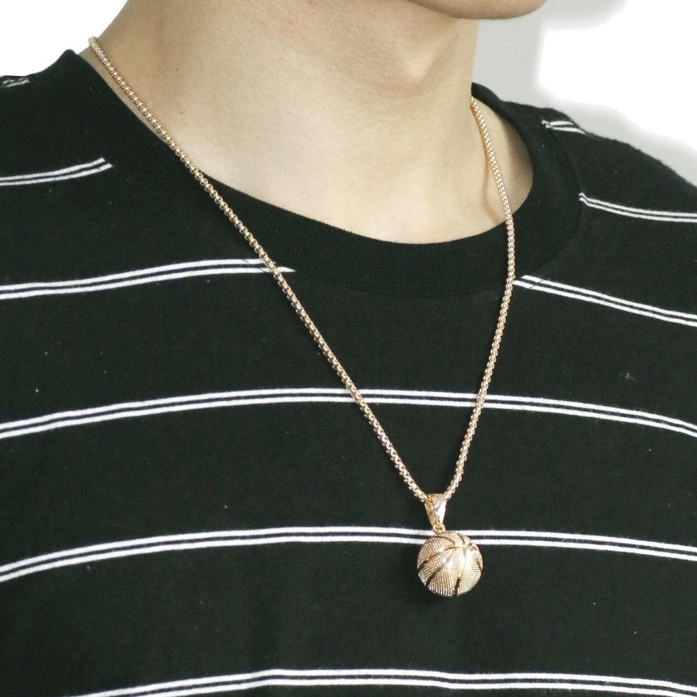 Three-Dimensional Basketball Pendant Necklace Hip-Hop Football Pendant Chains Accessories Men's Sports Ball Round Pendant Chain