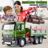 1/24 Scale Wooden Toy Truck Metal Cab, Friction Driven Wooden Truck, Equipped with A Full Function Loading Crane and 3 Loadable Logs, Light and Sound,