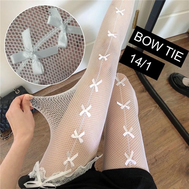 Women Jk Girl Cute Bowknot Tights Lolita Pantyhose Sexy Lace Mesh Fishnet Thigh High Stockings Club Party Cosplay Kawaii Hosiery