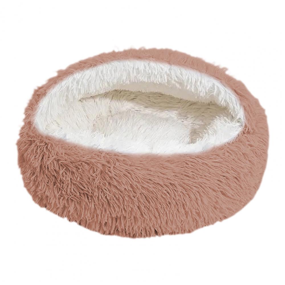 Pet Shell Nest Bed Warm Calming Cat Cave Bed with Hooded Cover Semi Enclosed Fluffy Plush Lined Round Bed for Small Medium Pets