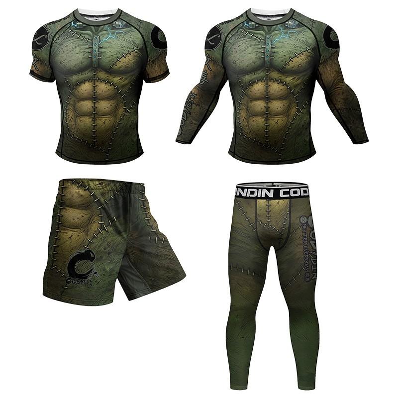 Mens Quick-Dry Athletic Set: Compression T-Shirt Shorts Breathable Sportswear Running Gym