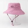 Chapeau de soleil d'été pliable pour femme Broderie cœur avec cordon de serrage Chapeau fisherman à large bord Coupe-vent Chapeau de cowboy western