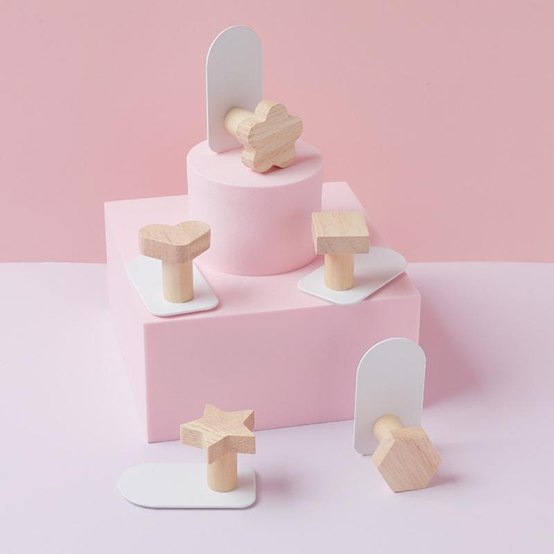 Wood Wall Hook Hanger Wall Mounted Hook Heart Star Hexagon Flower Metal Hooks