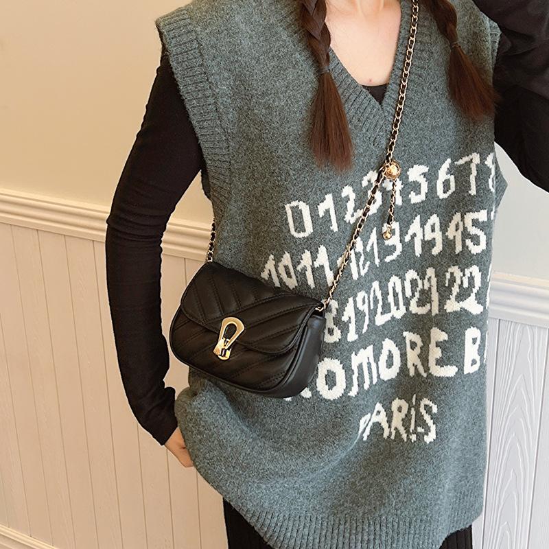 2025 lock new diamond chain casual embroidery thread small gold ball single shoulder crossbody small square women's bag