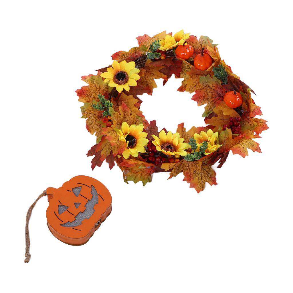 Pumpkin Light Wreath Autumn Flower Vines Garland Halloween Decorative Accessories
