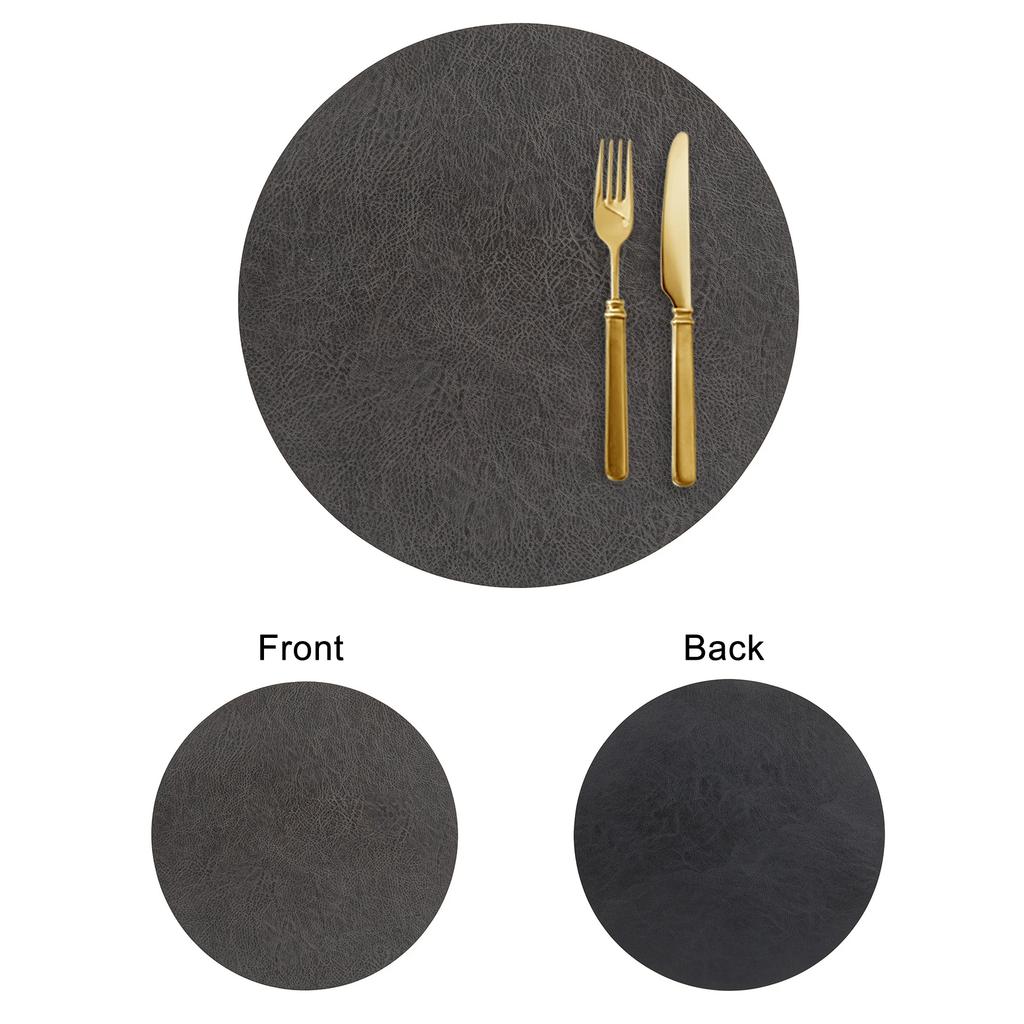 Vintage Style Double-Sided PVC Leather Placemat Round Faux Leather Heat-Resistant Waterproof Cup Plate Mat
