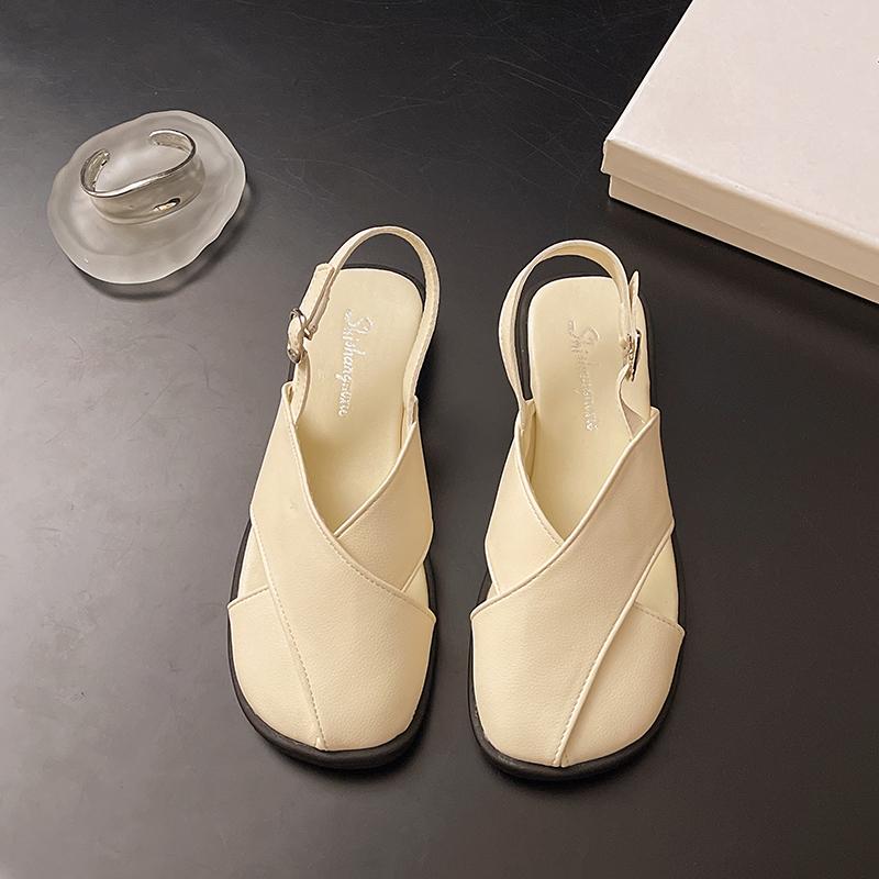 Fashion Summer Fashion Leather Women Sandals Cross Straps Gladiator Sandals for Women Black Buckle Flat Casual Beach Sandalias De Mujer