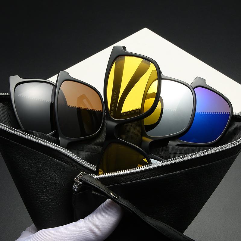 Retro Magnetic Sunglasses Set Men'S And Women'S Spring Leg Glasses Frame Interchangeable Clip Polarized Sunglasses 2267