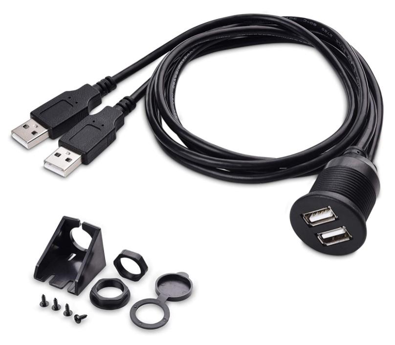 New Dual USB 2.0 3.0 Male to Female Car Waterproof Dashboard Flush Panel Mount USB Extension Cable for Truck Boat Motorcycle