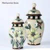 Godis Teburkar Blomsterarrangemang Hushållsförseglade Förvaringsburkar Kinesisk Keramisk Vas med Lock Heminredning Skrivbordsdekorationer
