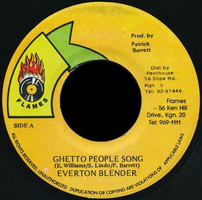 7inch Record EVERTON BLENDER  Ghetto People Song NONE Flames Jamaica Reggae Ska  Dub Used