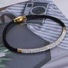 Fashion Titanium Steel Three-Row Zircon Leather Women's Bracelet Woven Magnetic Stripe Open Bracelet Bracelet