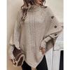 European & American High Neck Button Cable Knit Batwing Sweater for Women - Autumn/Winter Fashion