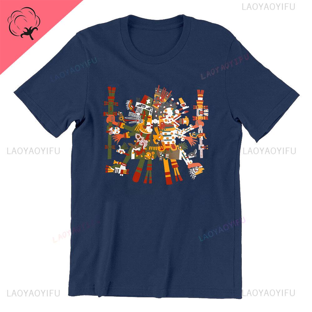 Tlaloc Quetzalcoatl Aztéčtí Bohové Starověcí Bohové Mexické Tričko Pánské Aztécké Tričko Aztécký Potisk Trička z Mexika Mexické Oblečení Muži