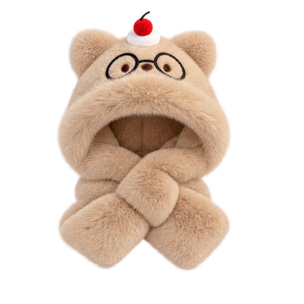 Soft Plush Beanie Hat Scarf Windproof Ear Protection Cap Cute Bear Neck Warmer Hat  Women