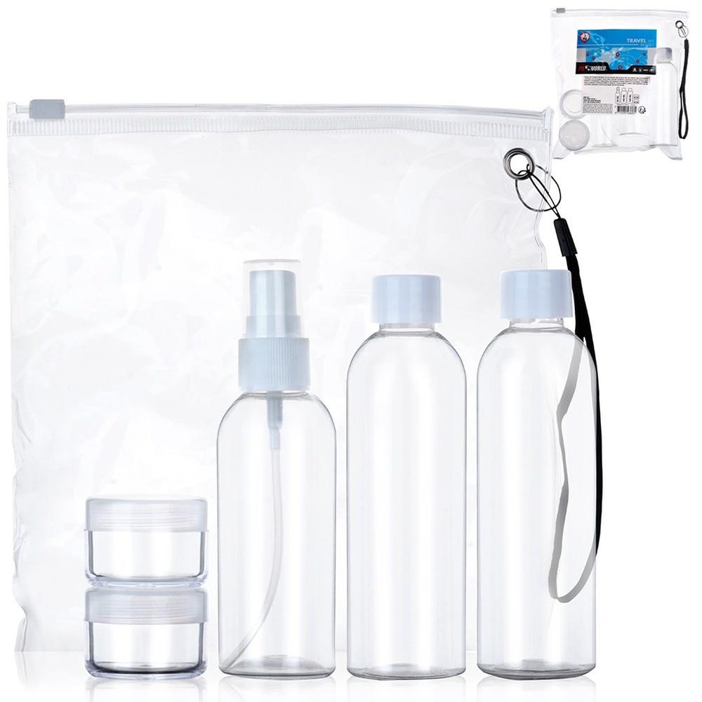 Bottles Travel Containers for Cosmetics for the Plane with a 5-piece Cosmetics Bag.