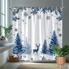 GAE1pc Blue watercolor Christmas deer pattern shower curtain, polyester fabric, machine washable, suitable for bathroom decora