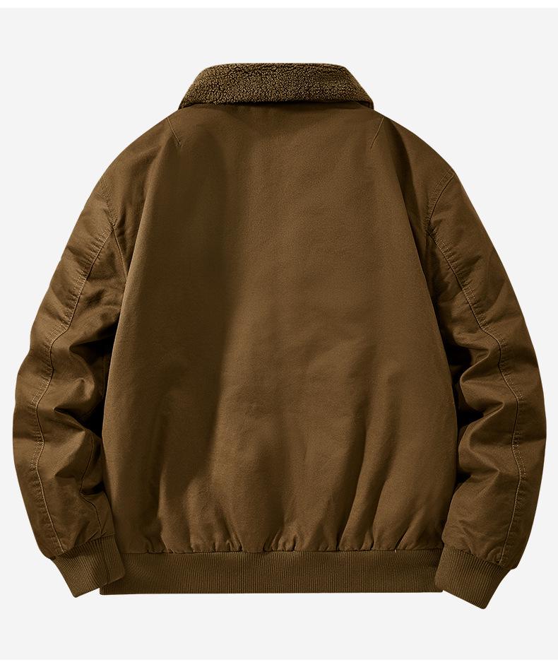 2025 Men's Double-Sided Washed Cotton Flight Jacket with Lambswool for Autumn/Winter