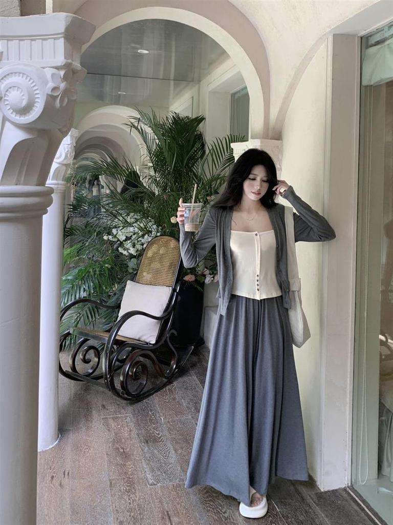 2025 Spring/Autumn Stylish Spliced Two-Piece Top & Long Skirt Set for Women