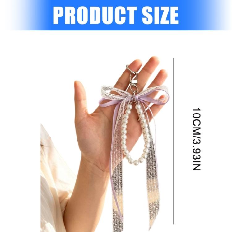 Decorative Zipper Pull Keychain Charm with Ribbon Accent, Lace Ribbon Tails, Beaded Drop and Clasp for Daily Bags