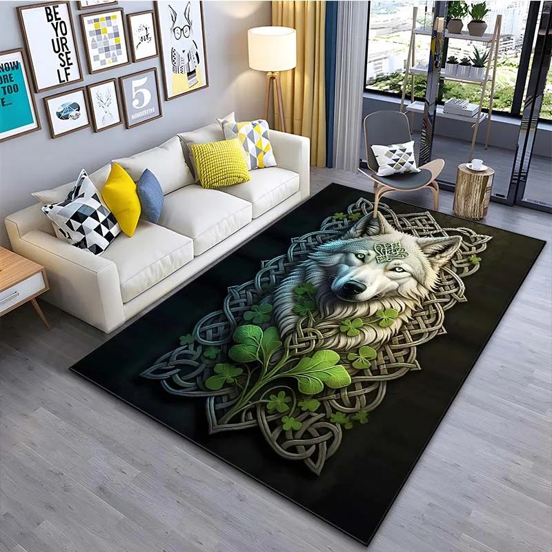 Black Wolf Pattern Area Rug–Stylish Carpet for Living Room or Bedroom – Non-Slip Bedside Floor Mat, Cool Home Decor Gift for Men