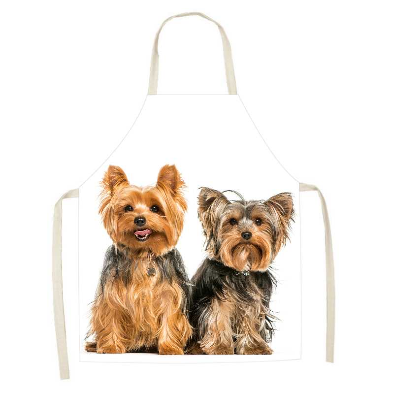 Bakery Cooking Kitchen Apron Cute Dog Pattern Printed Apron Women's Sleeveless Linen Apron Men's and Women's Children's Bibs